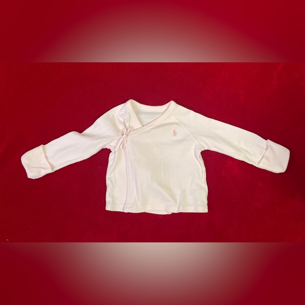 SOLD ✅ Ralph Lauren Baby Girl's Long Mitten Sleeves Snap On Pink Shirt Size: 6M